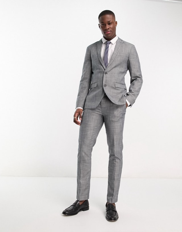 New Look - slim suit in dark grey texture