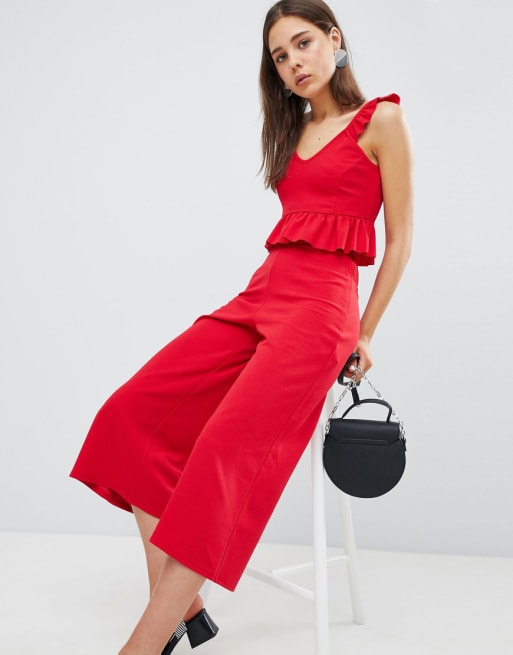 New Look – Top o skróconym kroju z falbanką i kuloty z szerokimi nogawkami – zestaw