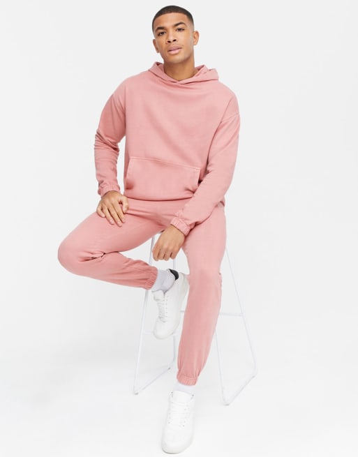 New Look washed hoodie and sweatpants set in pink