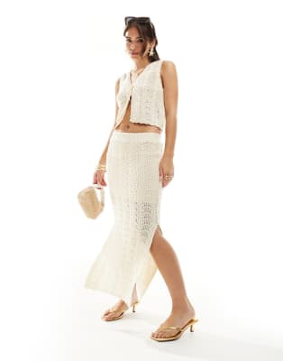 New Look wave stitch co ord skirt and top in cream  ASOS