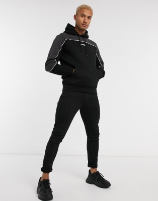 Nicce Ark mini logo tracksuit with piping in black and gray color block ...