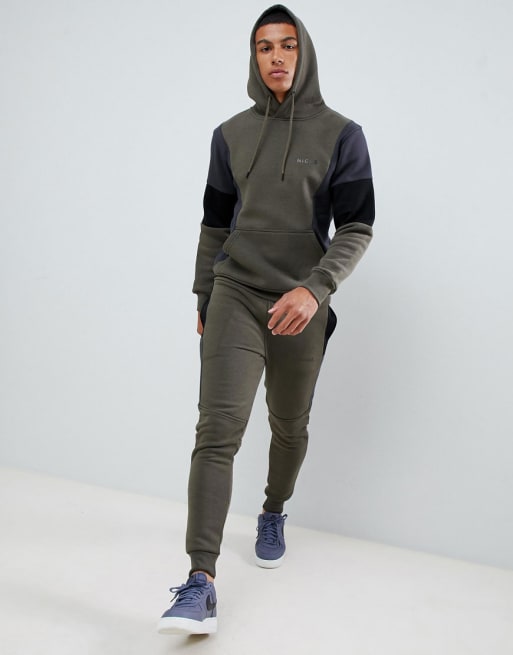 Nicce London tracksuit in khaki with contrasting panels | ASOS