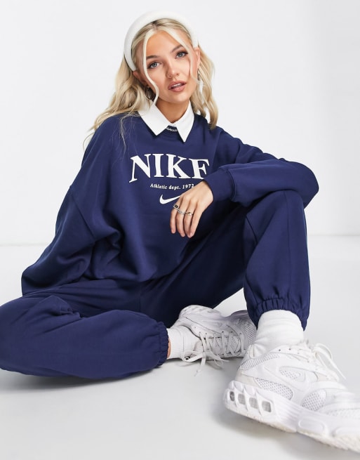 Nike Essential retro fleece mix and match co-ord in midnight navy