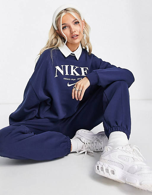undefined | Nike Essential retro fleece mix and match set in midnight navy