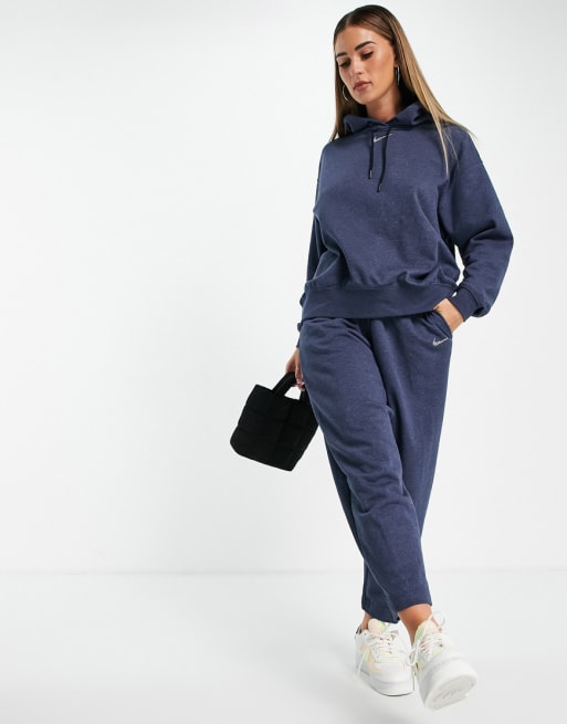 Nike – Essential – Svart melerad mysig träningsoverall i fleece