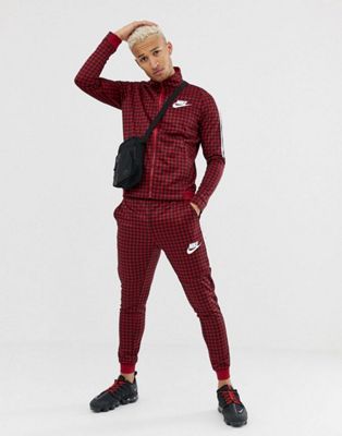 nike red and black checkered tracksuit