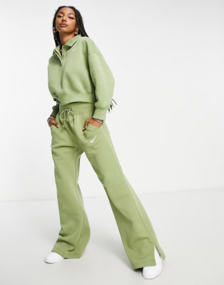 Nike mini swoosh high rise wide leg joggers in alligator green