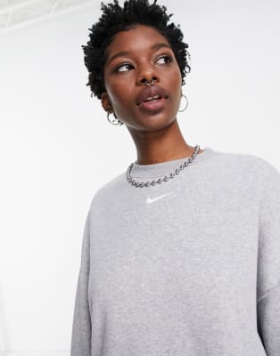 nike mini swoosh oversized boxy sweatshirt in grey