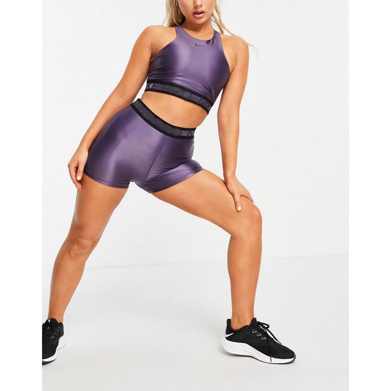 Donna Leggings Nike - Pro Training - Completo con fettucce, colore viola metallico