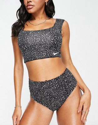 Nike Swimming cropped bikini top with print in black with matching set