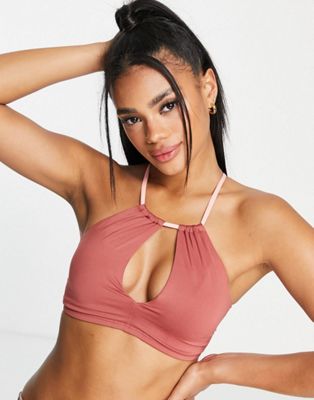 Nike Swimming high neck bikini top in pink with matching bottoms | ASOS