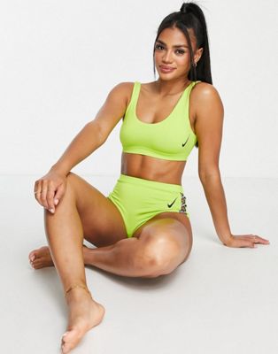 Nike Swimming high waist cheeky bottom in green with matching bottoms
