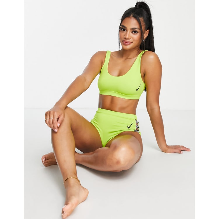Nike Swimming high waist cheeky bottom in green with matching bottoms ASOS