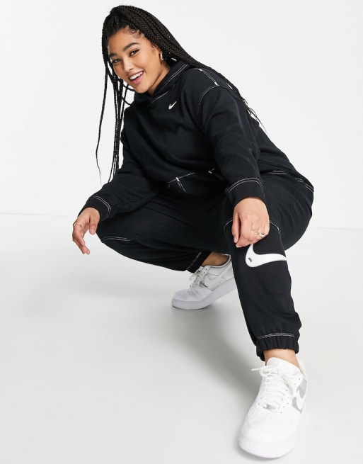 Nike Swoosh Plus contrast stitch fleece tracksuit in black | ASOS