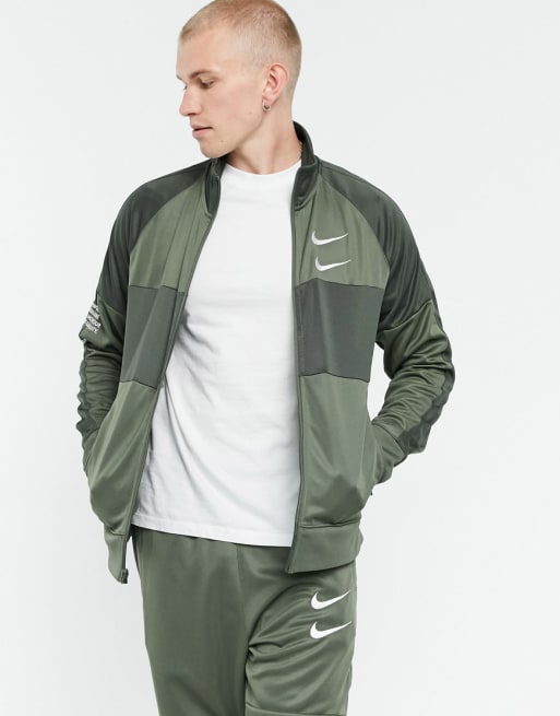 Nike Swoosh polyknit tracksuit in khaki