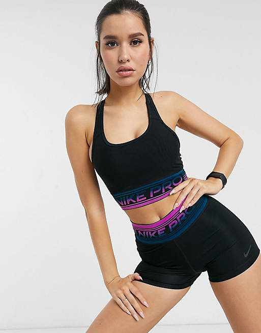 Nike Training Pro bra and shorts in black mesh