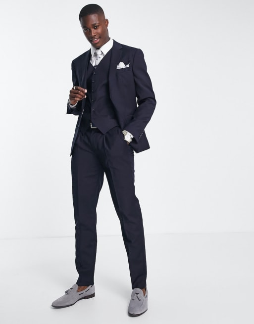 Noak - Abito slim in pura lana merino blu mélange