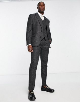Noak British Tweed slim suit in charcoal grey