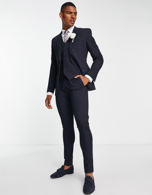 Noak – Camden – Anzugjacke aus hochwertigem Material in Marineblau mit sehr engem Schnitt und Zwei-Wege-Stretch