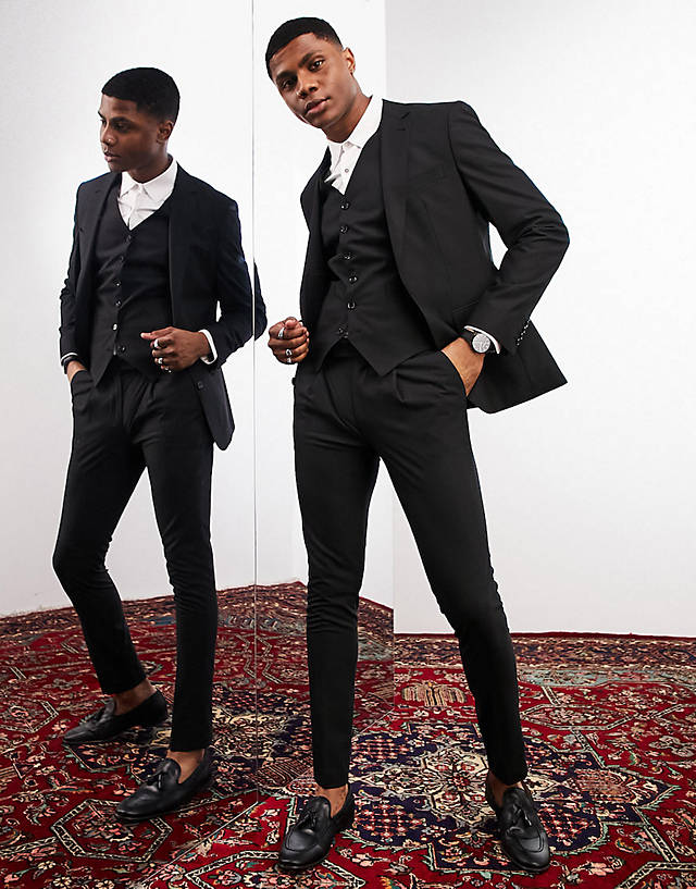 Noak - 'camden' skinny premium fabric suit in black with two-way stretch
