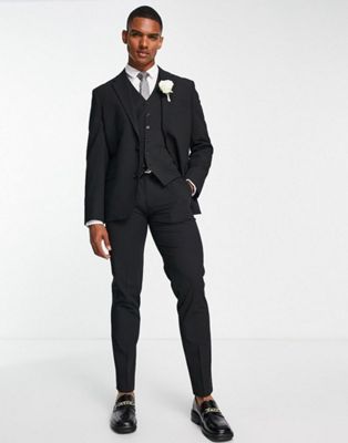 Noak 'Camden' slim premium fabric suit waistcoat in black with stretch