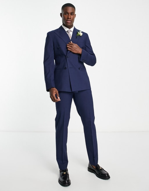 Noak - Costume ajusté en laine majoritaire - Bleu marine