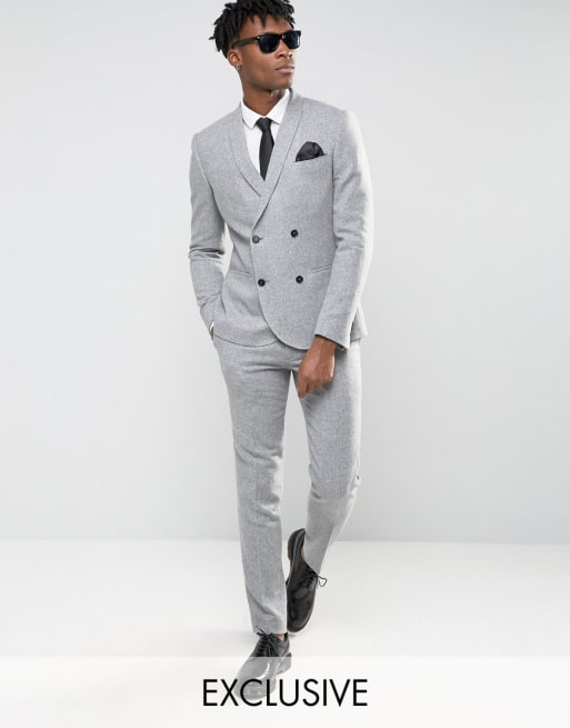 Noak Db Costume Skinny En Flanelle Gris Clair Asos