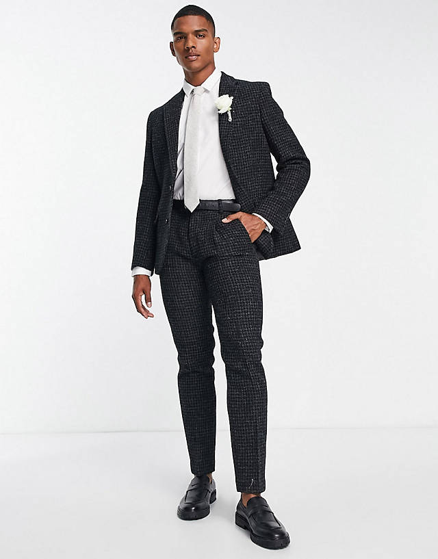 Noak - harris tweed slim suit in black houndstooth