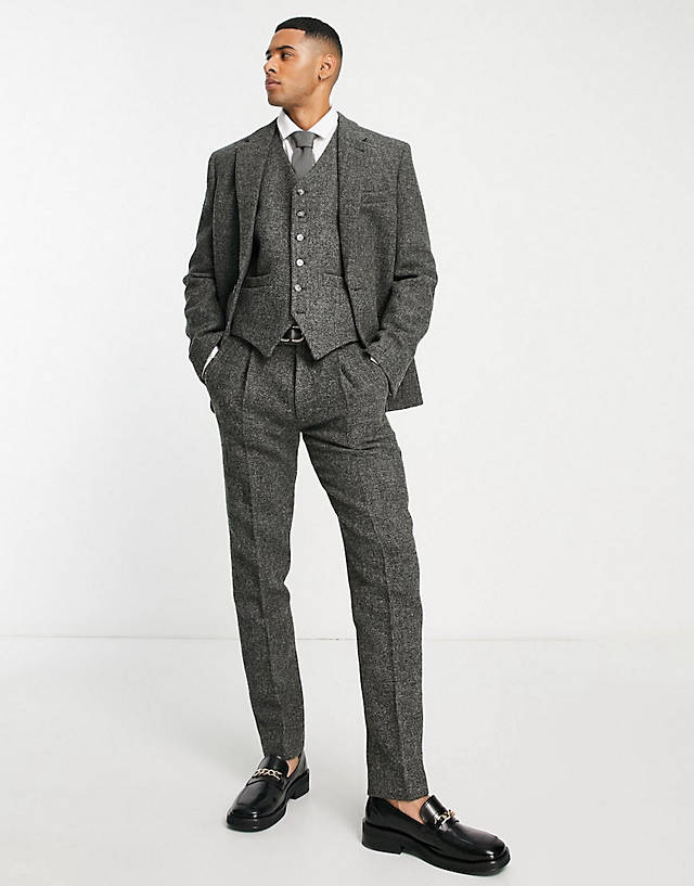 Noak - harris tweed slim suit in charcoal grey