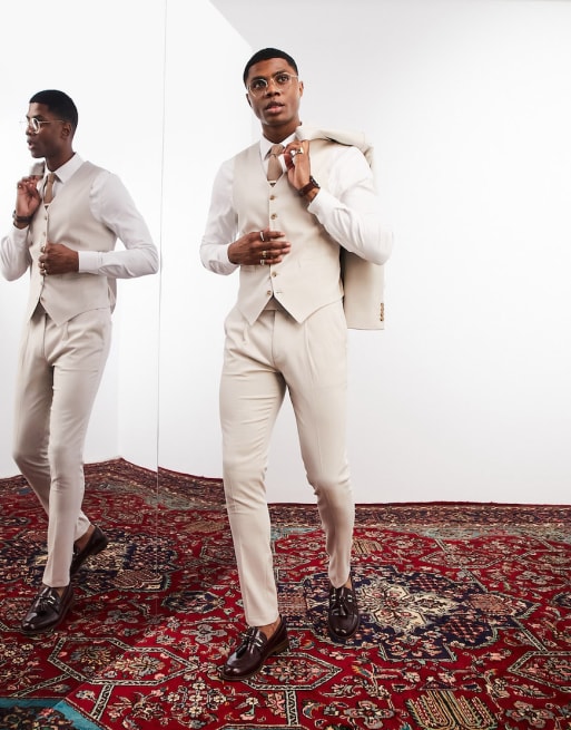 Noak - Premium - Beige skinny-jakkesæt med tovejs-stretch og mikrotekstur i genanvendt stof