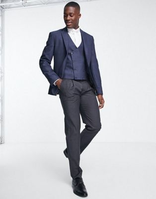 Noak skinny suit in blue birdseye textured wool blend with two-way stretch