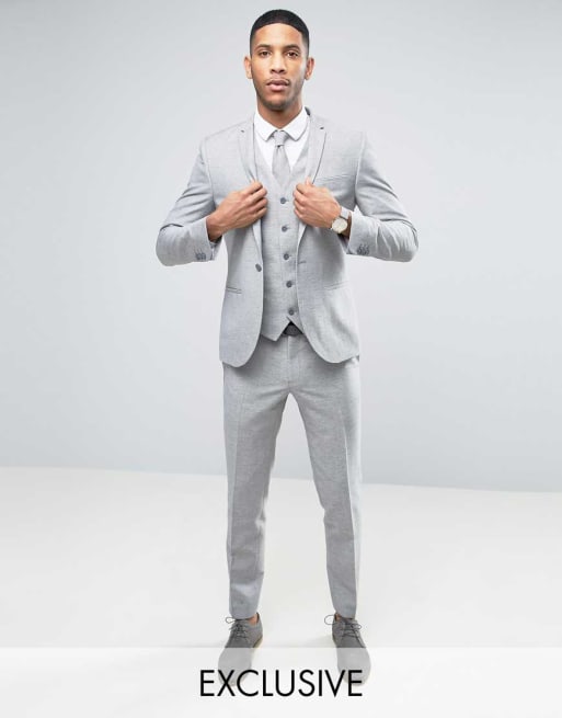 Noak Skinny Suit In Grey Linen Nepp Asos