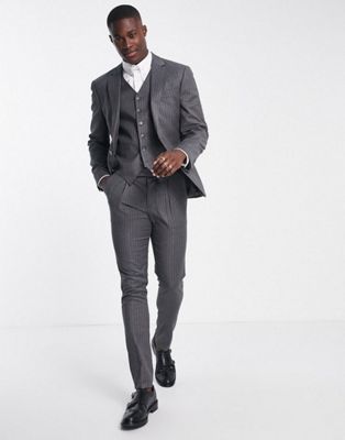 Noak skinny suit in grey pinstripe with two-way stretch