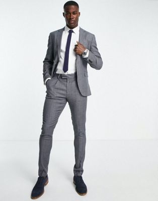 Noak skinny suit in grey puppytooth check virgin wool blend with two way stretch