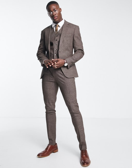 Slim-fit three-piece suit in stretch virgin wool