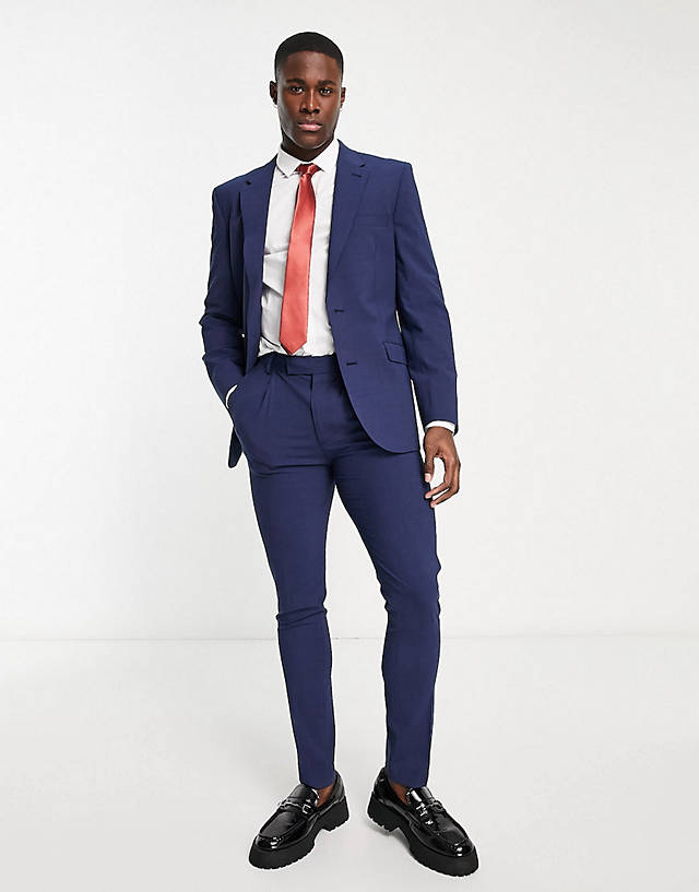 Noak - skinny wool-rich suit in navy puppytooth check
