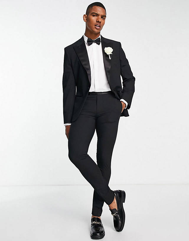 Noak - slim premium fabric tuxedo suit in black