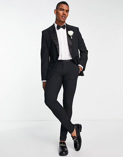 Noak slim premium fabric tuxedo suit in black | ASOS