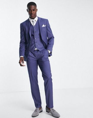 Noak slim suit in blue pure merino wool melange