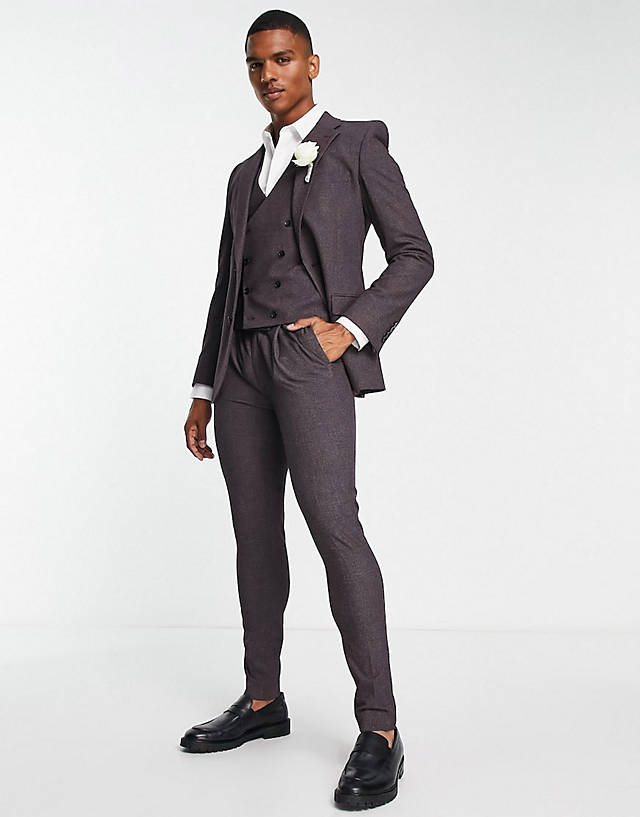 Noak - super skinny premium fabric suit in burgundy micro-texture