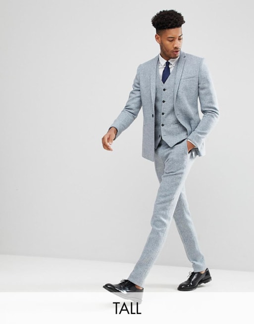 Noak TALL – Blå kostym i Harris-tweed med extra smal passform