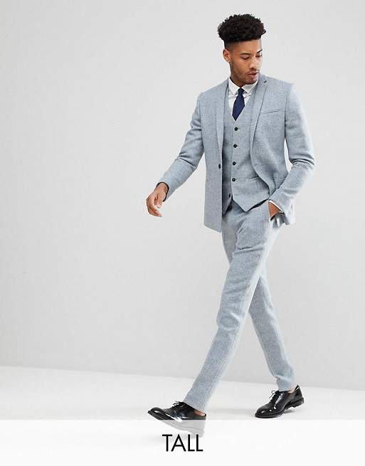 Noak TALL Skinny Harris Tweed Suit In Blue