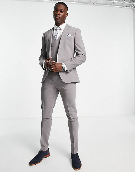 Noak 'Tower Hill' skinny suit in gray worsted wool blend with four way ...