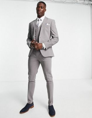 Noak 'Tower Hill' skinny suit in grey worsted wool blend with four way stretch