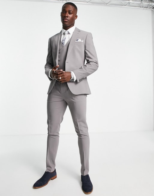 Noak 'Tower Hill' skinny suit in grey worsted wool blend with four way ...