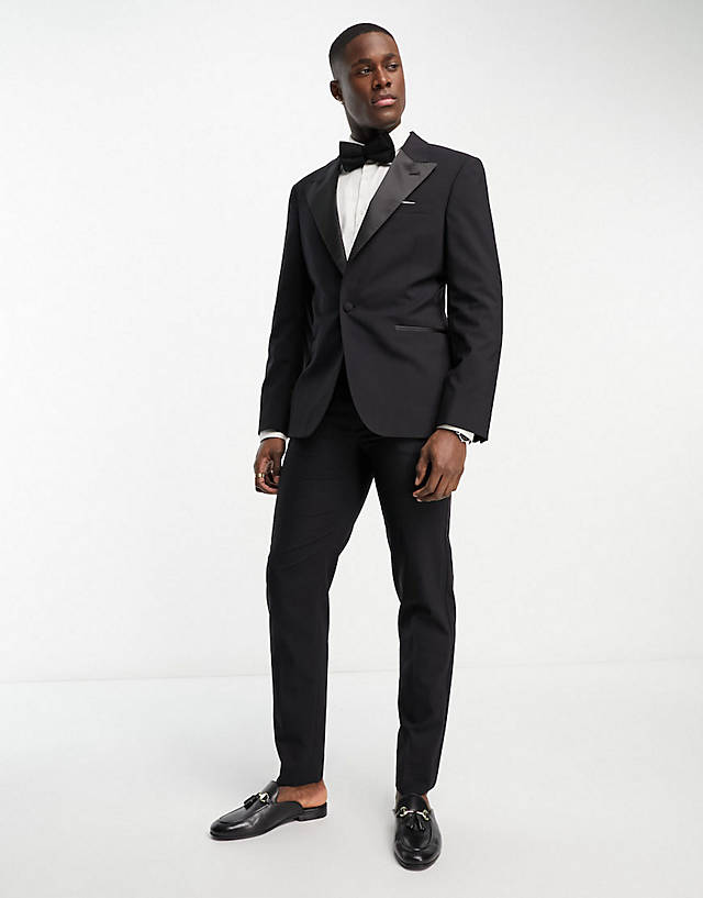 Noak - 'verona' wool-rich slim tuxedo suit with satin side stripe in black