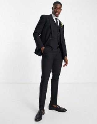 Noak premium wool-rich skinny suit jacket in black