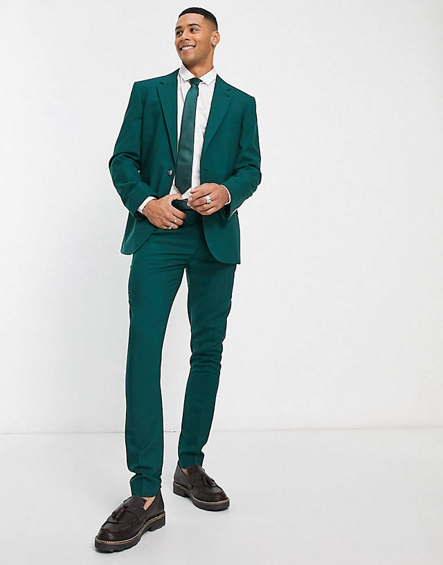 Noak - wool-rich skinny suit in forrest green