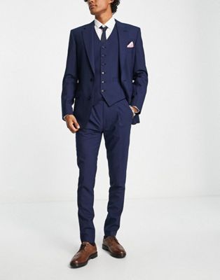Noak premium wool-rich skinny suit waistcoat in navy