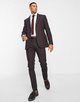 Noak premium wool-rich skinny suit jacket in plum